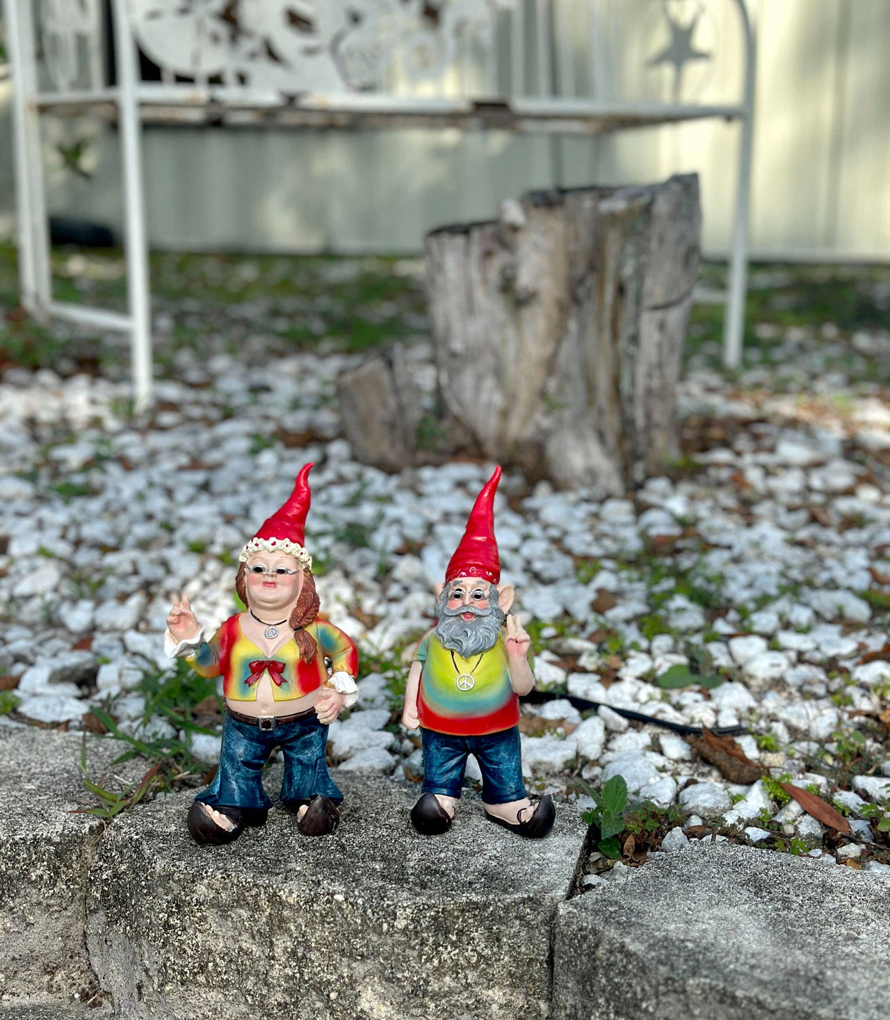 Gnancy & Gnarley: Tie-Dyed Decorative Gnome Figurine Couple