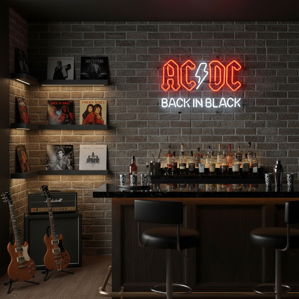 AC/DC Neon Sign in Music Room