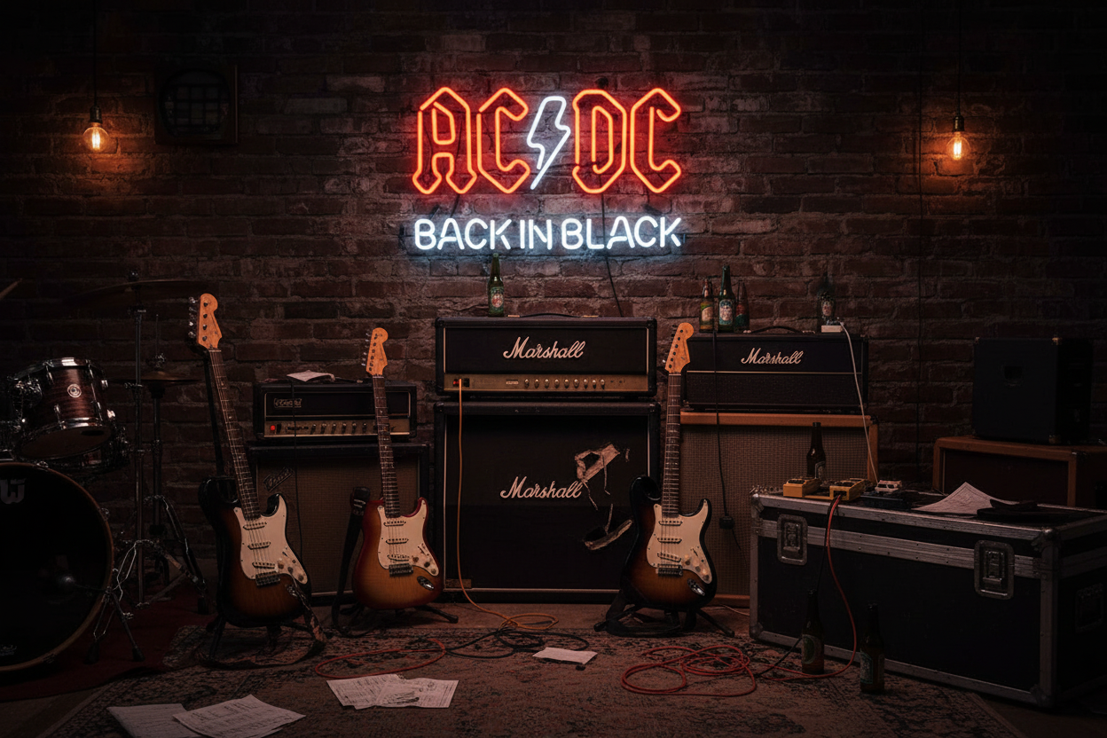AC/DC Neon Sign in Music Studio