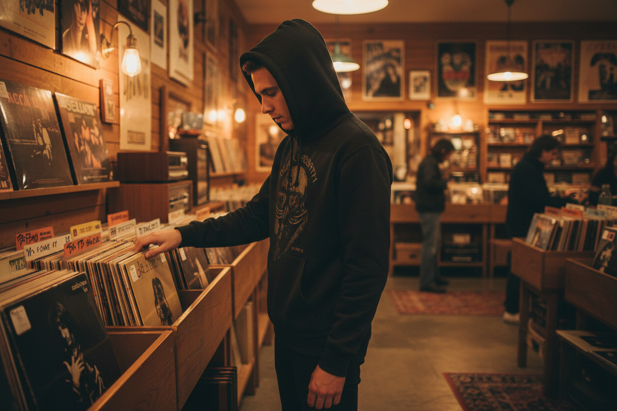 Black Sabbath Hoodie - Record Store Setting