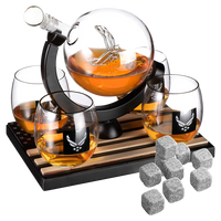 Airforce Whiskey Decanter Set with 4 Liquor Glasses Air Force Whisky Decanter & Glass Set with Wood Base & 9 Whiskey Stones - US Airforce Gifts for Men - Globe Bourbon & Scotch Gifts for Dad-0