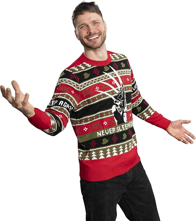 Elm Street Freddy Krueger Never Sleep Knitted Ugly Christmas Sweater
