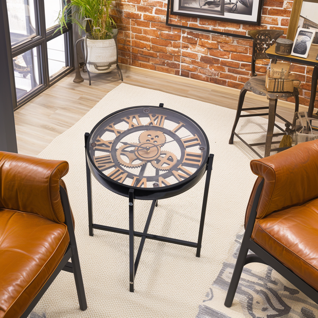 Industrial Style Mechanical Clock Coffee Table-1