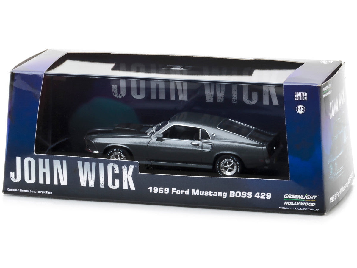 1969 Ford Mustang BOSS 429 Gray with Black Stripes "John Wick" (2014) Movie 1/43 Diecast Model Car by Greenlight-2