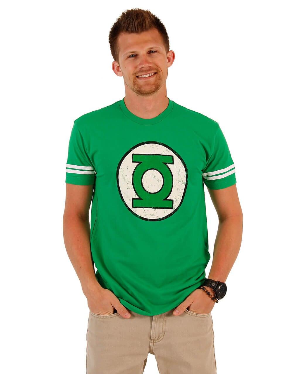 Green Lantern DISTRESSED Logo With Striped Sleeves T-shirt