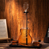 Guitar Whiskey & Wine Decanter & Mahogany Base - The Wine Savant 1000 ML Glass Decanter with 2 10oz Glasses 14