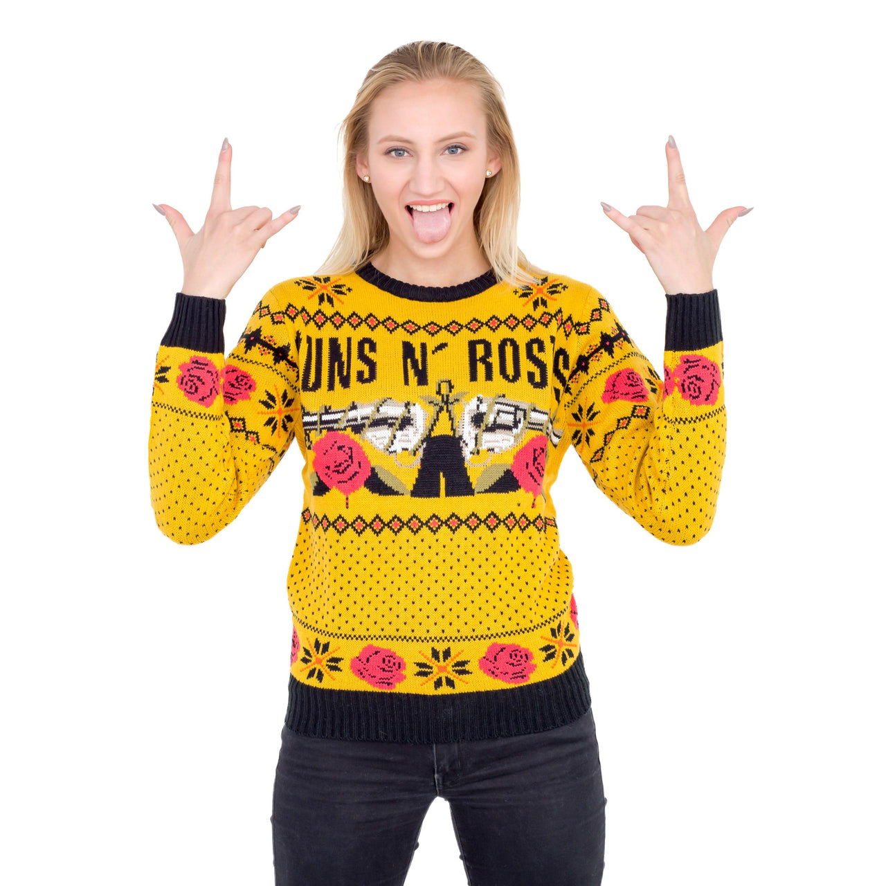 Guns N' Roses Hard Rock Band Text and Logo Ugly Christmas Xmas Sweater