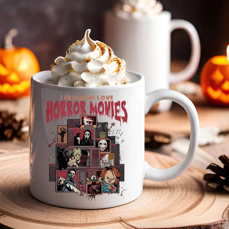 I Freaking Love Horror Movies -  Halloween Coffee Mug