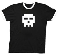 Pixel Skull Adult Black with White Ringers T-shirt