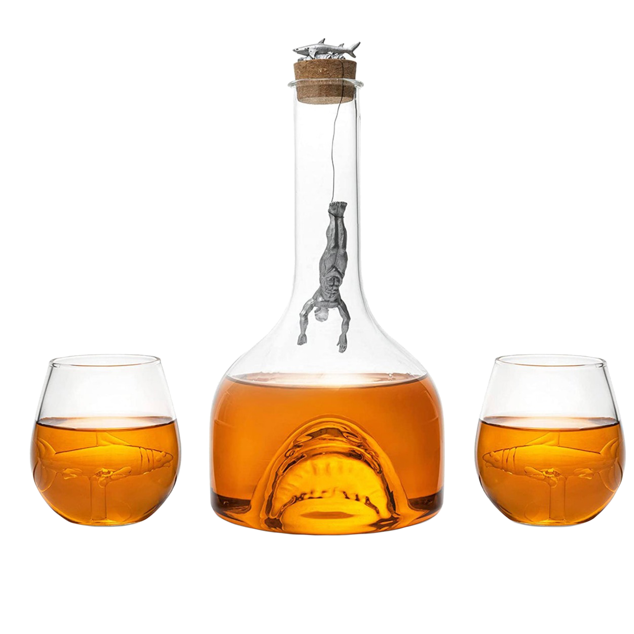 Shark Wine & Whiskey Decanter & Glasses Set by The Wine Savant - 1000ml Shark Decanter with 2 10oz Glasses - Shark Figurine, Aquatic Home Decor, Whiskey Gifts for Sea Lovers, Nautical Gifts, Gift Set-0