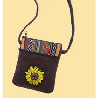 Peace Sunflower Embroidered Corduroy Gheri Pouch Bag