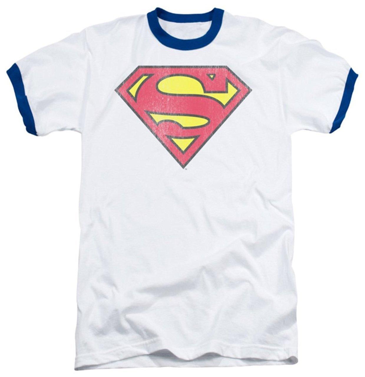 Superman Retro Logo White With Blue Ringers T-shirt