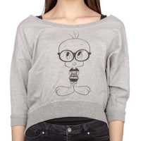 Tweety Bird Chick With Brains Cropped Sweatshirt