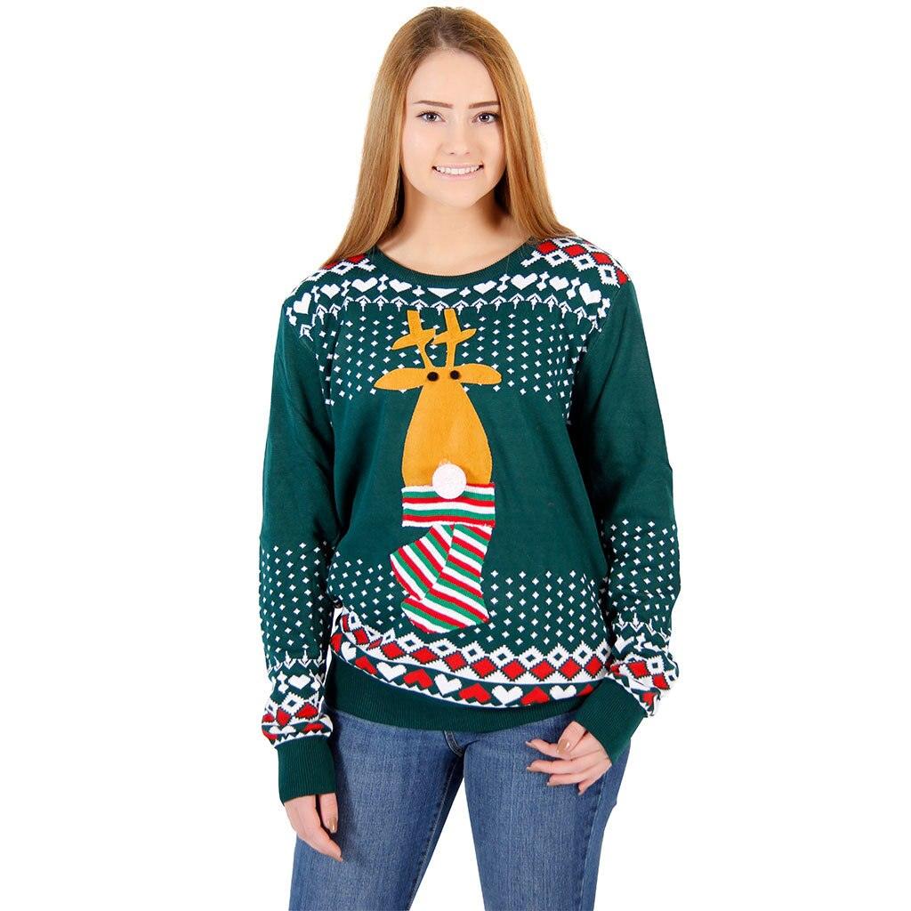 Ugly Christmas Sweater Flashing Nose Reindeer Sweater